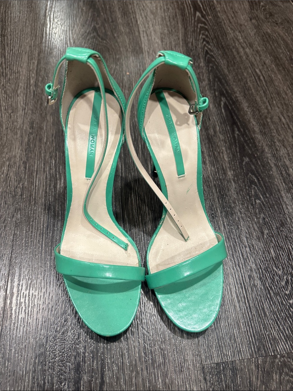 Zara Green Ankle-Strap Open-Toe Heels - Picture 4 of 5